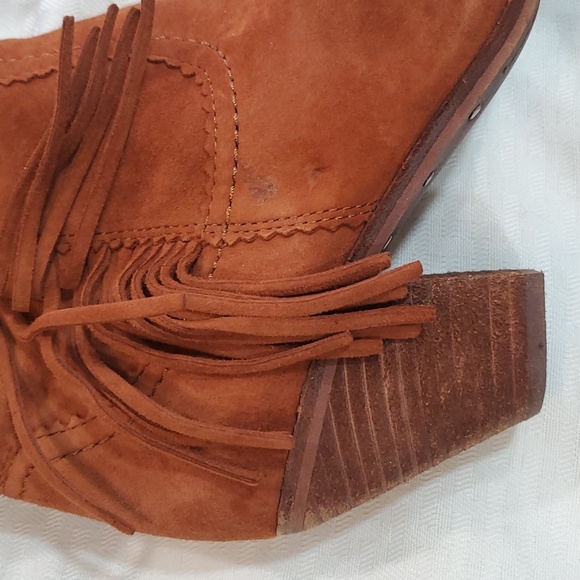 Sam Edelman Louie fring women's orange  suede western ankle short boots size 7.5 - Picture 10 of 16